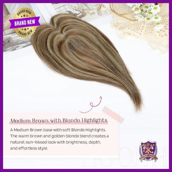 Real Human Hair Topper with Bangs 4x2.5in Lace Base for Thinning Hair